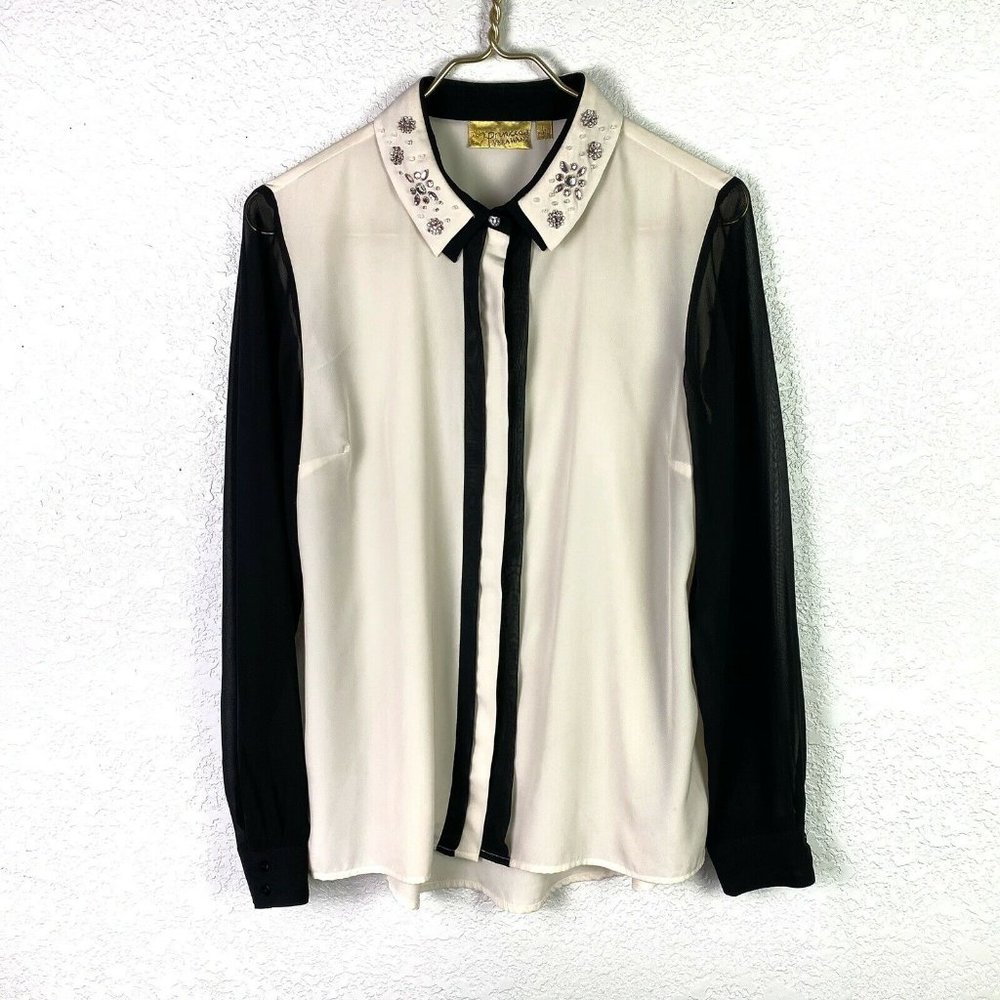 Juniors Princess by Vera Wang Semi-Sheer Button Up Rhinestones - Size S